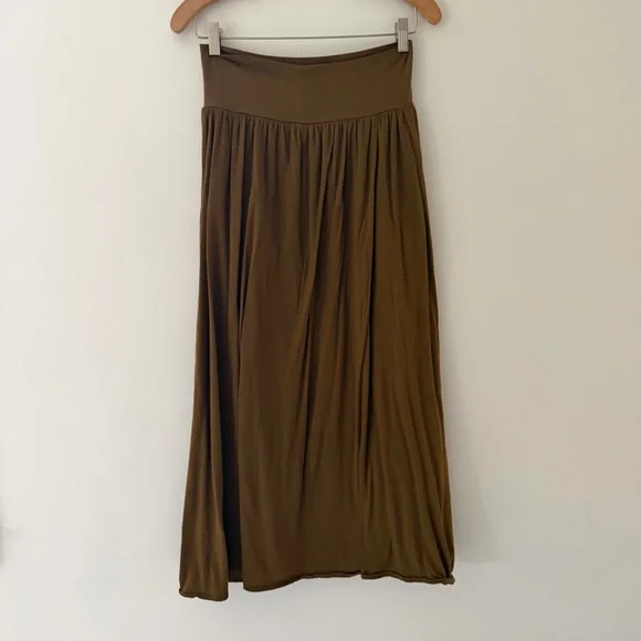 Garnet Hill Favorite Maxi Knit Skirt Sandalwood Brown Pockets Size Medium Petite - Picture 3 of 10